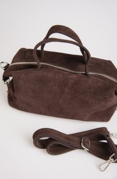 Сумка із натуральної замші з двома ручками у шоколадному відтінку