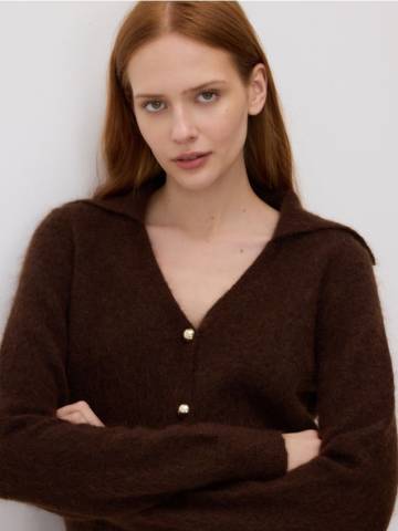 Reserved - Кардиган з мохером - темно коричневий - 323HL-89X