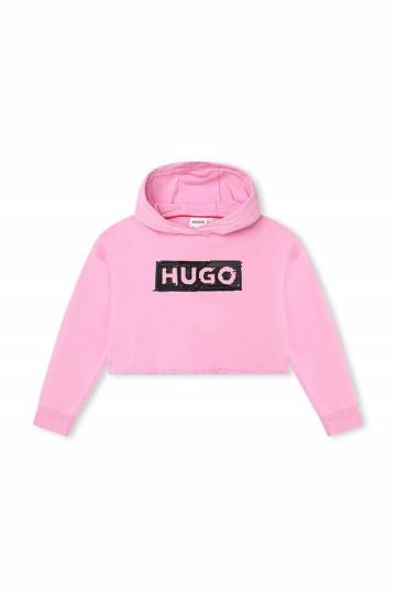 Детская кофта HUGO цвет розовый с капюшоном с принтом