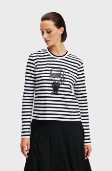 Женский лонгслив в полоску IKON PRINT STRIPE LSLV TOP Черный M Karl Lagerfeld A1W17137