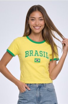 Бавовняна футболка з написом BRASIL - жовтий