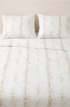 Комплект бавовняної постільної білизни з квітковим мотивом - кремовий