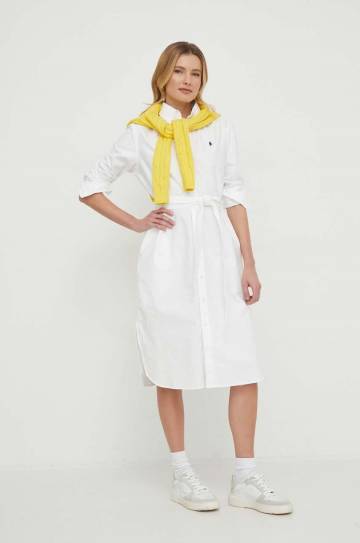 Хлопковое платье Polo Ralph Lauren цвет белый mini прямая Хлопковое платье Polo Ralph Lauren цвет белый mini прямая
