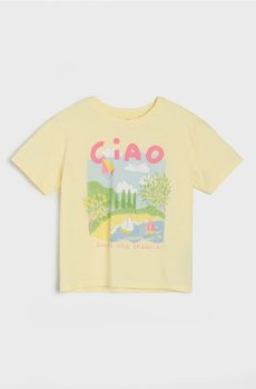 Бавовняна футболка з написом Ciao - світло-жовтий