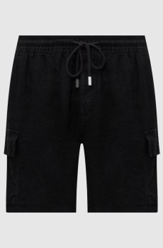 Черные шорты-карго из льна