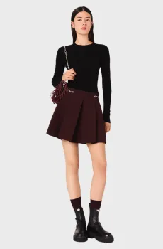 Женская бордовая шерстяная плиссированная юбка Бордовый 34 MAJE MFPJU01551_Burgundy