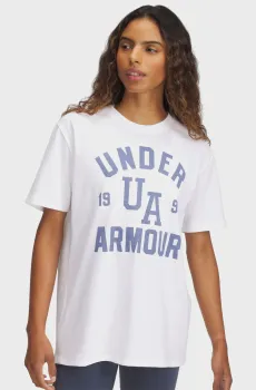 Женская белая футболка UA HWT OS Collegiate SS Белый XL Under Armour 1389749-100