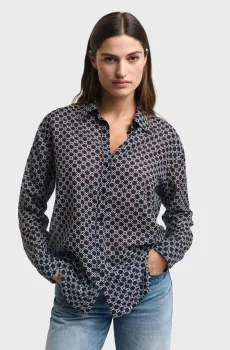 Женская темно-синяя блуза с узором REL GEOMETRIC CTN SILK Синий 36 Gant 4300434