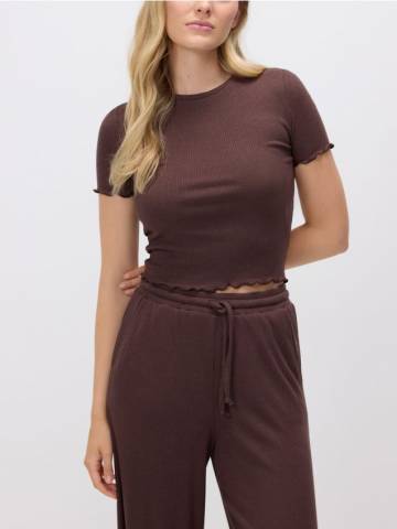 Reserved - Футболка в смужку - темно коричневий - 412GA-89X