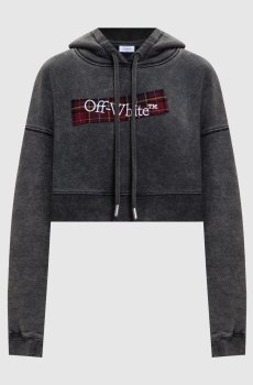 Серое укороченное худи Bookish Crop с логотипом