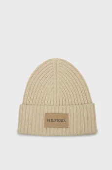 Мужская бежевая шапка TH MONOTYPE PATCH COTTON BEANIE Бежевый ONESIZE Tommy Hilfiger AM0AM12752
