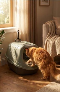 Закритий котячий туалет з вугільним фільтром - середньо-сірий