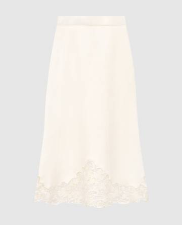 Белая юбка миди с цветочной вышивкой