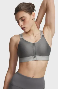 Женский серый топ UA Infinity High Zip 2.0 Bra Серый XS (D-DD) Under Armour 1384118-709