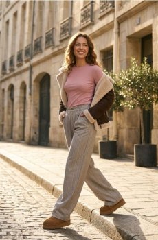 Штани wide leg - бежевий