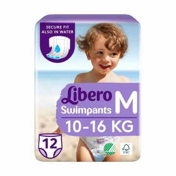 Подгузники-трусики для плавания Libero Swimpants Medium размер M (10-16 кг), 12 шт Подгузники-трусики для плавания Libero Swimpants Medium размер M (10-16 кг), 12 шт