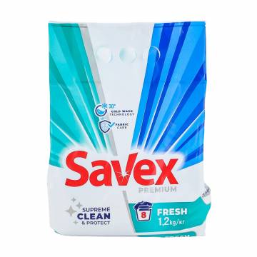 Стиральный порошок для белых и цветных вещей Savex 2 in 1 Fresh автомат, 8 стирок, 1.2 кг Стиральный порошок для белых и цветных вещей Savex 2 in 1 Fresh автомат, 8 стирок, 1.2 кг