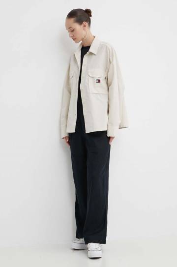 Рубашка Tommy Jeans женская цвет бежевый relaxed классический воротник DW0DW17968 Рубашка Tommy Jeans женская цвет бежевый relaxed классический воротник DW0DW17968