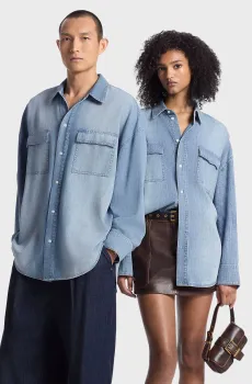 Голубая джинсовая рубашка (унисекс) Голубой M Michael Kors UF4409W1KQ