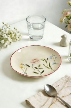 Керамічна тарілка з квітковим мотивом - різнобарвний