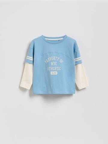 Reserved - Бавовняний лонгслів - світло-блакитний - 075FI-50X