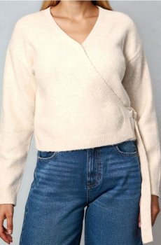 Светр крою «на запах» з домішкою вовни - бежевий