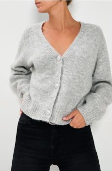 Розстібний светр на гудзиках - сірий