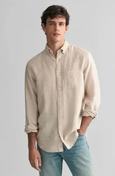 Мужская бежевая льняная рубашка REG LINEN Бежевый M Gant 3240102