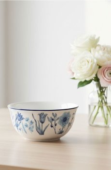 Керамічна миска з квітковим мотивом - темно-синій