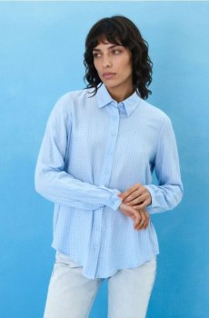 Рубашка в клетку из вискозы - блакитний