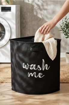 Кошик для білизни з написом WASH TIME - чорний