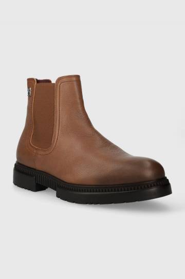Кожаные ботинки Tommy Hilfiger COMFORT CLEATED THERMO LTH CHEL мужские цвет коричневый FM0FM04650 Кожаные ботинки Tommy Hilfiger COMFORT CLEATED THERMO LTH CHEL мужские цвет коричневый FM0FM04650