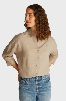 Женская бежевая льняная рубашка ESS Бежевый XXS Tommy Hilfiger WW0WW46169