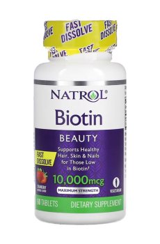 Биотин Natrol Biotin Strawberry 10000 мкг, клубника, 60 таблеток
