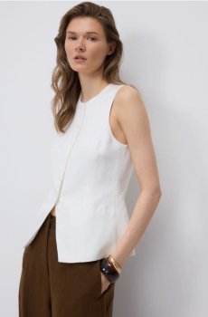 Reserved - Жилет из ткани с добавлением льна - білий - 042JL-00X