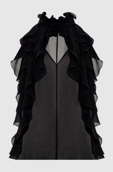 Черный топ из шелка с рюшами