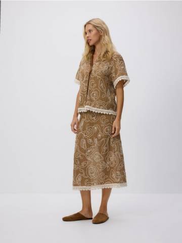 Reserved - Спідниця з вишивкою - бежевий - 940IH-80X