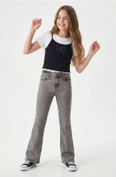 Розкльошені джинси з ефектом прання - сірий