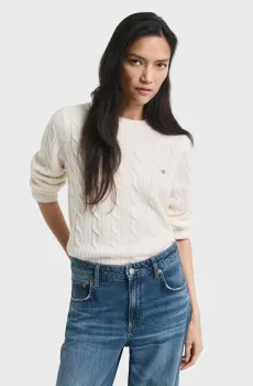 Женский белый шерстяной джемпер CABLE Белый M Gant 4805315