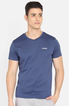 hummel Men Navy Blue V-Neck T-shirt