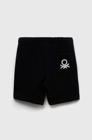 Детские хлопковые шорты United Colors of Benetton цвет чёрный однотонные регулируемая талия Детские хлопковые шорты United Colors of Benetton цвет чёрный однотонные регулируемая талия