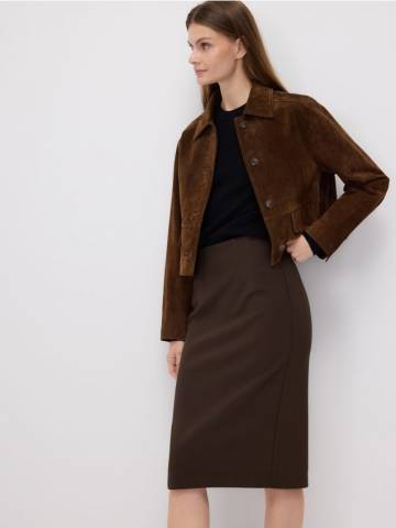 Reserved - Мідіспідниця з розрізом - темно коричневий - 996GA-89X