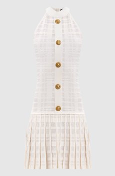 Белое платье мини с плёсированием