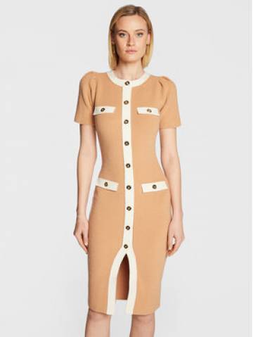 Elisabetta Franchi Трикотажна сукня AM-69Q-26E2-V470 Бежевий Slim Fit Elisabetta Franchi Трикотажна сукня AM-69Q-26E2-V470 Бежевий Slim Fit