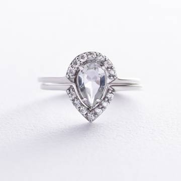 Двойное серебряное кольцо "Капелька" с кварцом и фианитами GS-01-004-6410 Двойное серебряное кольцо "Капелька" с кварцом и фианитами GS-01-004-6410