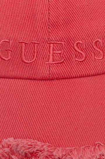 Хлопковая кепка Guess цвет розовый с аппликацией Хлопковая кепка Guess цвет розовый с аппликацией