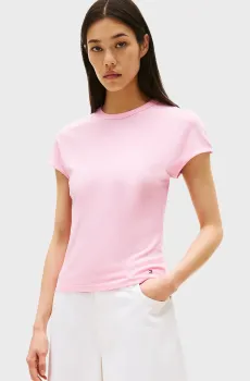 Женская розовая футболка 5X2 RIB SLIM C-NK CAP SLV Розовый XS Tommy Hilfiger WW0WW45731