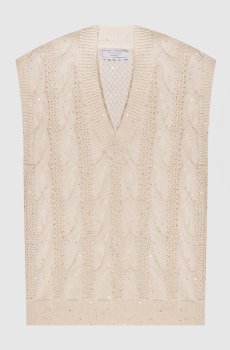 Бежевый жилет в узор с пайетками