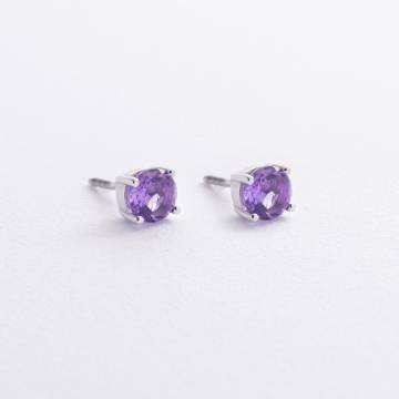 Серебряные серьги - пусеты с аметистом 2527/1р-AMET Серебряные серьги - пусеты с аметистом 2527/1р-AMET