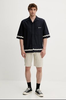Хлопковая рубашка Fiorucci Wave Trim Logo Embroidered Bowling Shirt